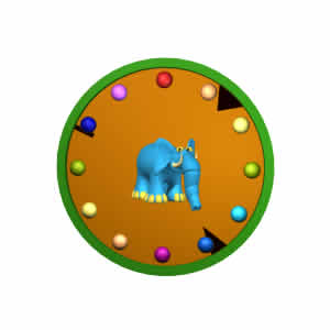 Elephant - kids clock model - FREE - from Clock Domain.com - 3D animated  - shows you the time using an adorable blue elephant.  The kids will love the picture, and this clock will never stop running.